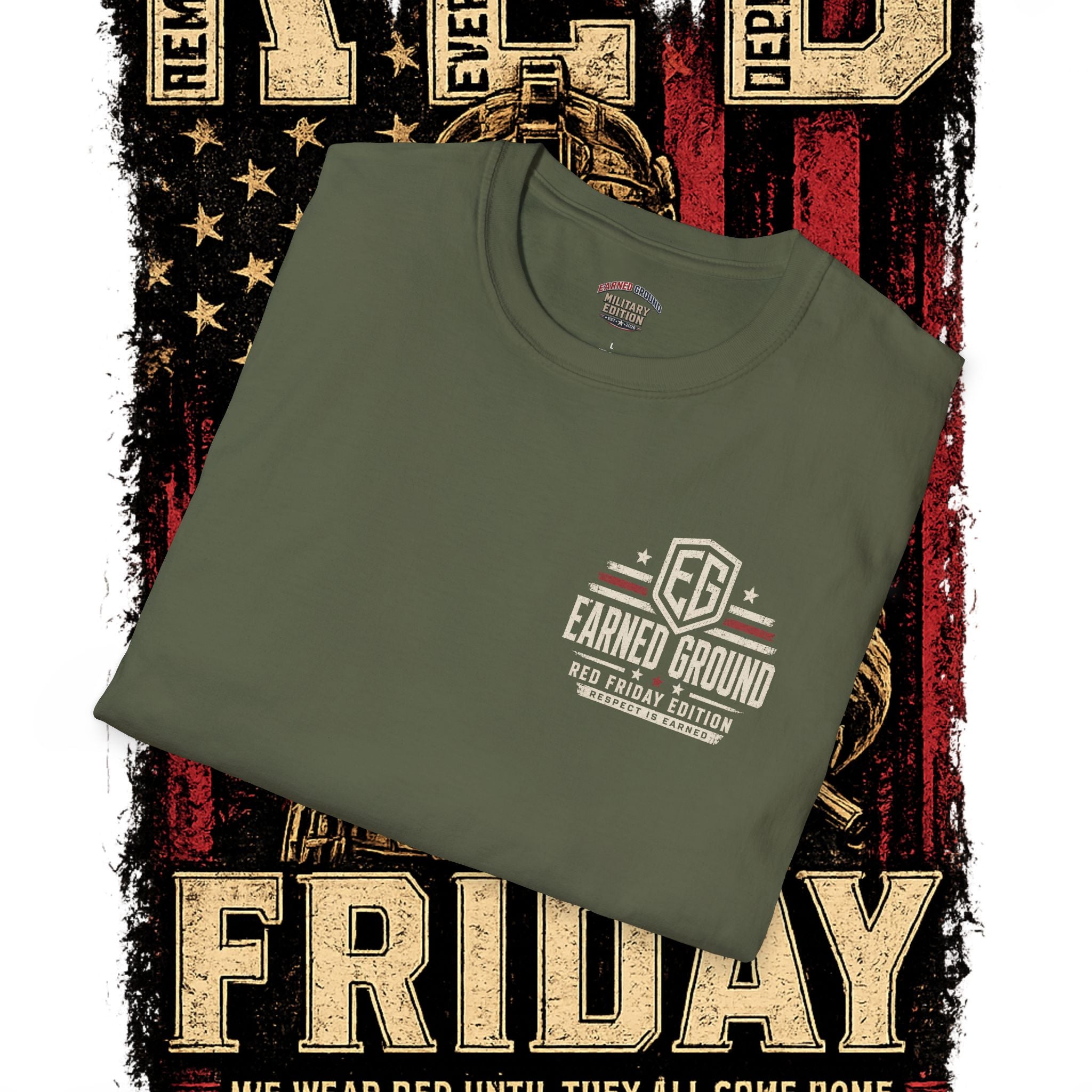 Earned Ground EG Military Flag T-Shirt — Red Friday Patriot Tee