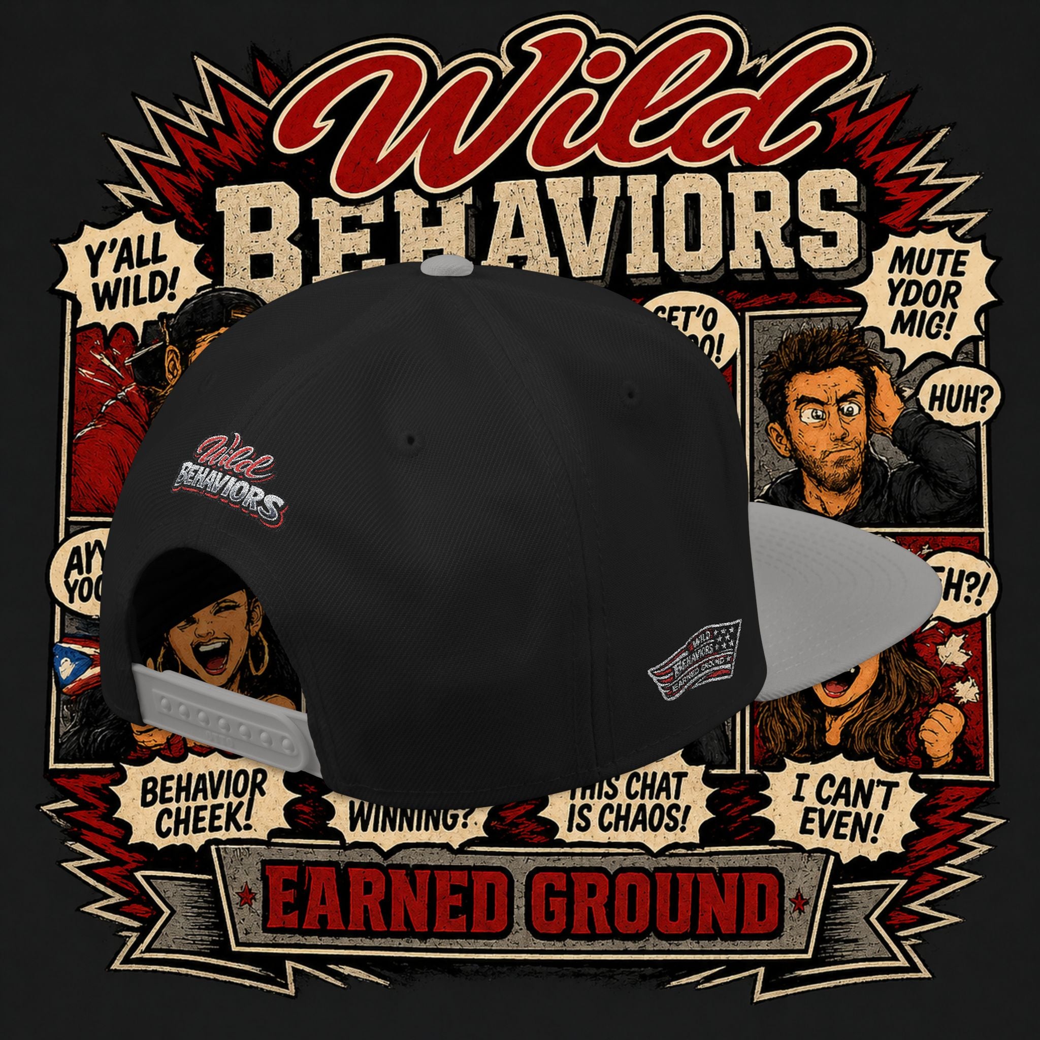 Earned Ground Cap Snapback Hat — 'Wild Behaviors' Embroidered Earned Ground Cap