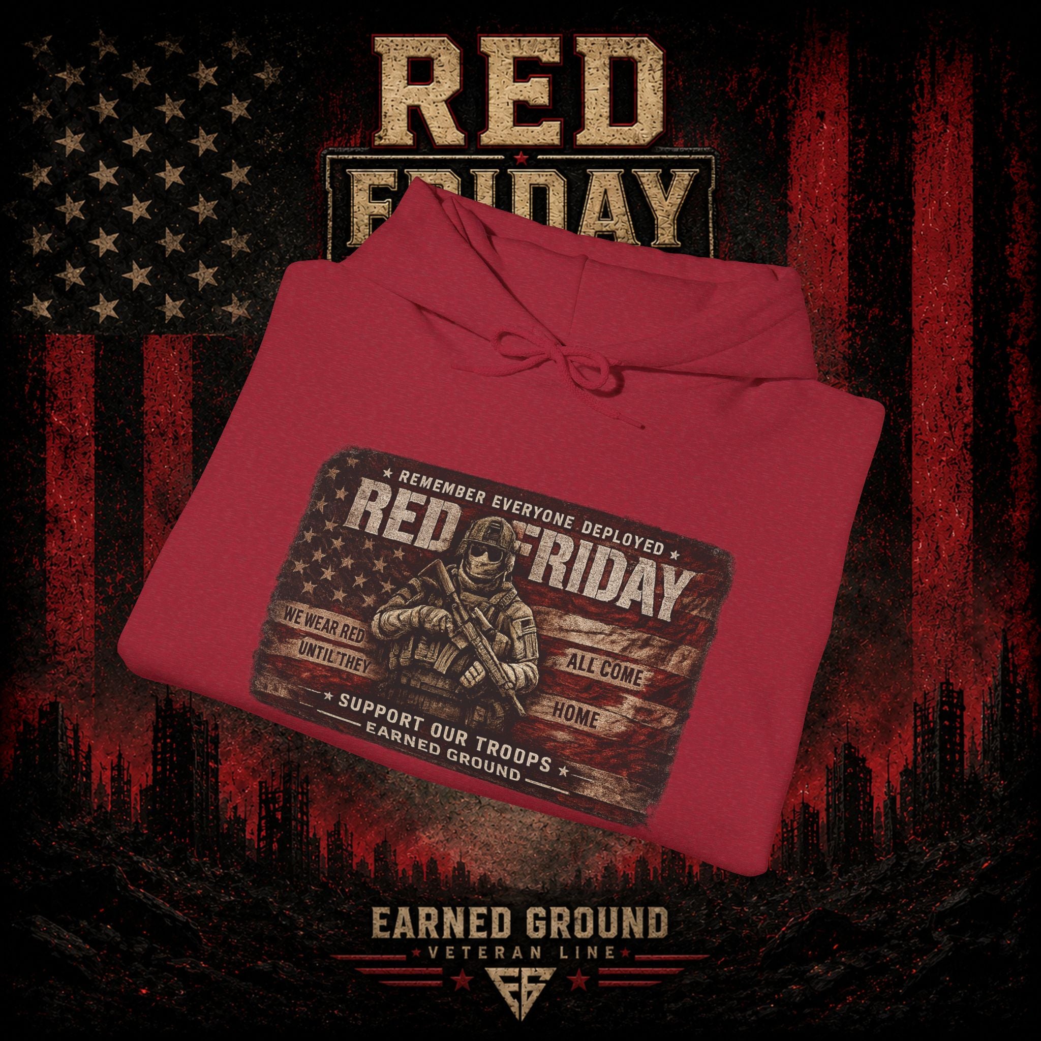 Red Friday Hoodie — " WE WEAR READ UNITL THE ALL COME HOME" Veterans American Flag Pullover