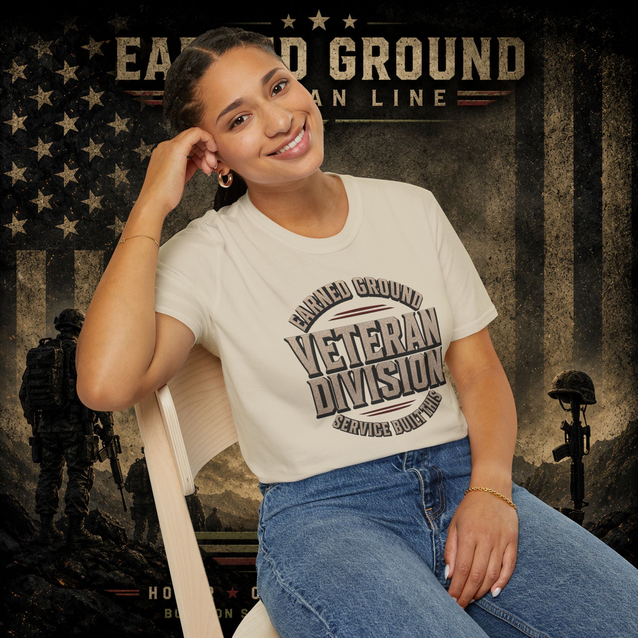 Earned Ground Veteran Division 'Service Built This'— Military Tribute Tee