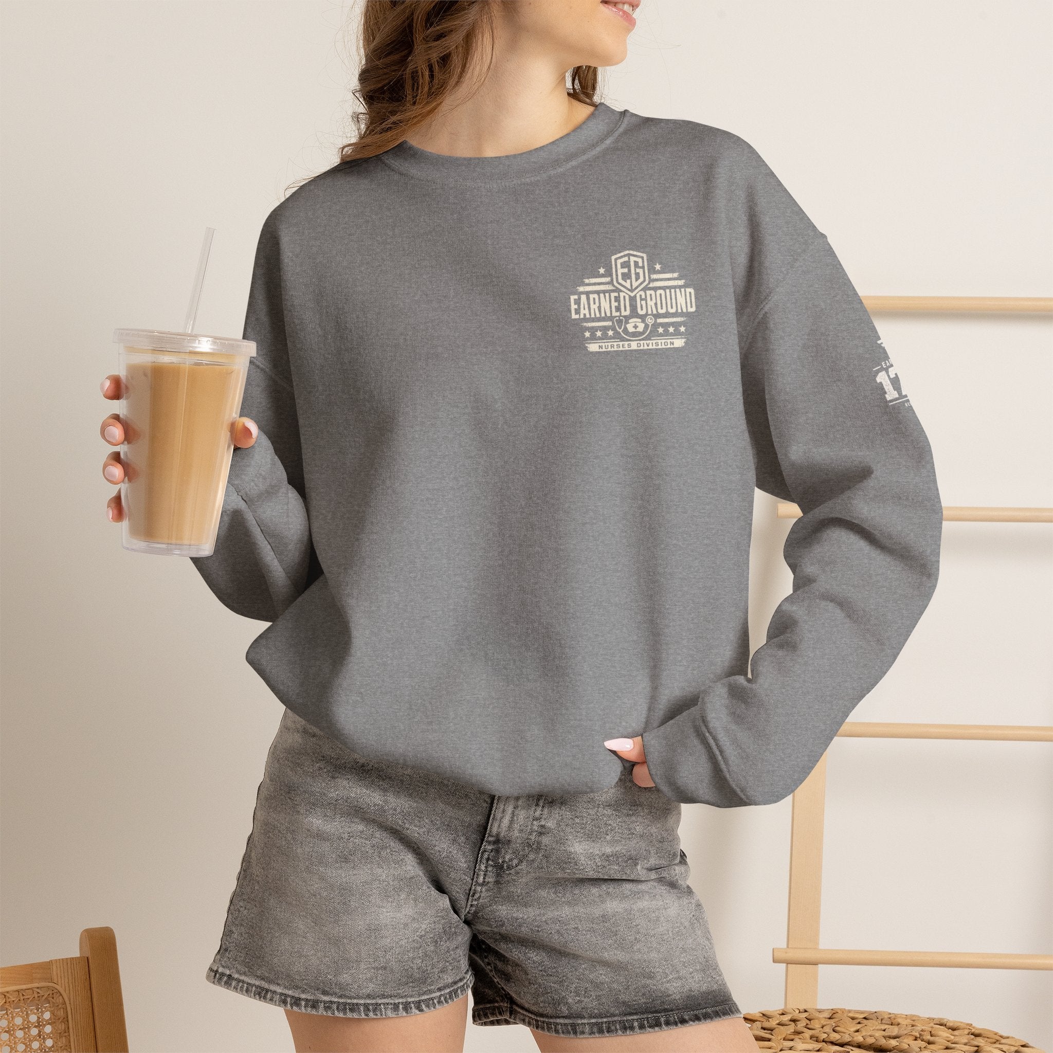 EARNED GROUND Nurses Division Crewneck Sweatshirt – Nurses Caduceus Badge Design