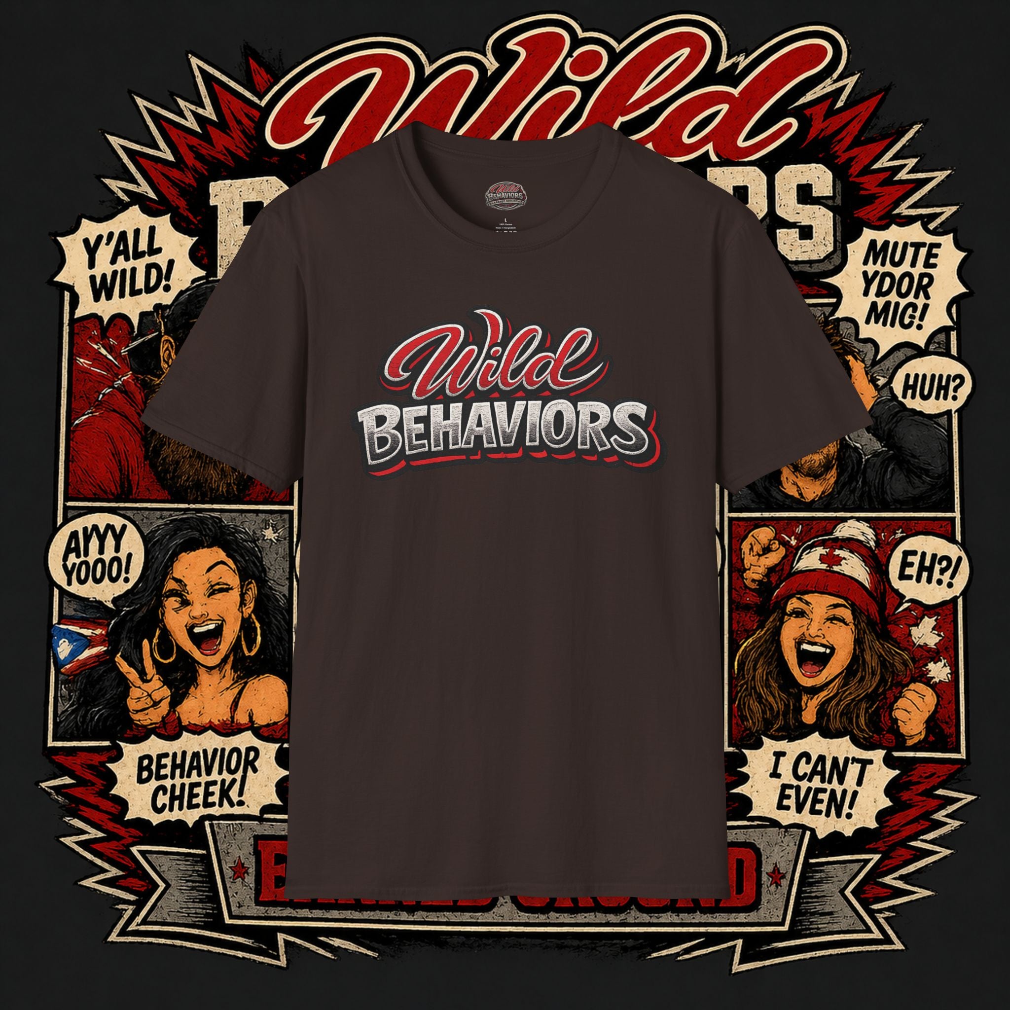 Earned Ground "Wild Behaviors" T-Shirt — Retro Red & White Graphic Tee