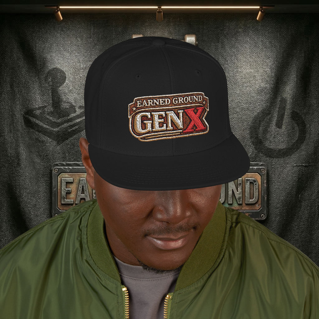 EARNED GROUND GEN 'X' EMBROIDED Snapback Hat — Vintage Red  GEN X Patch Logo Cap