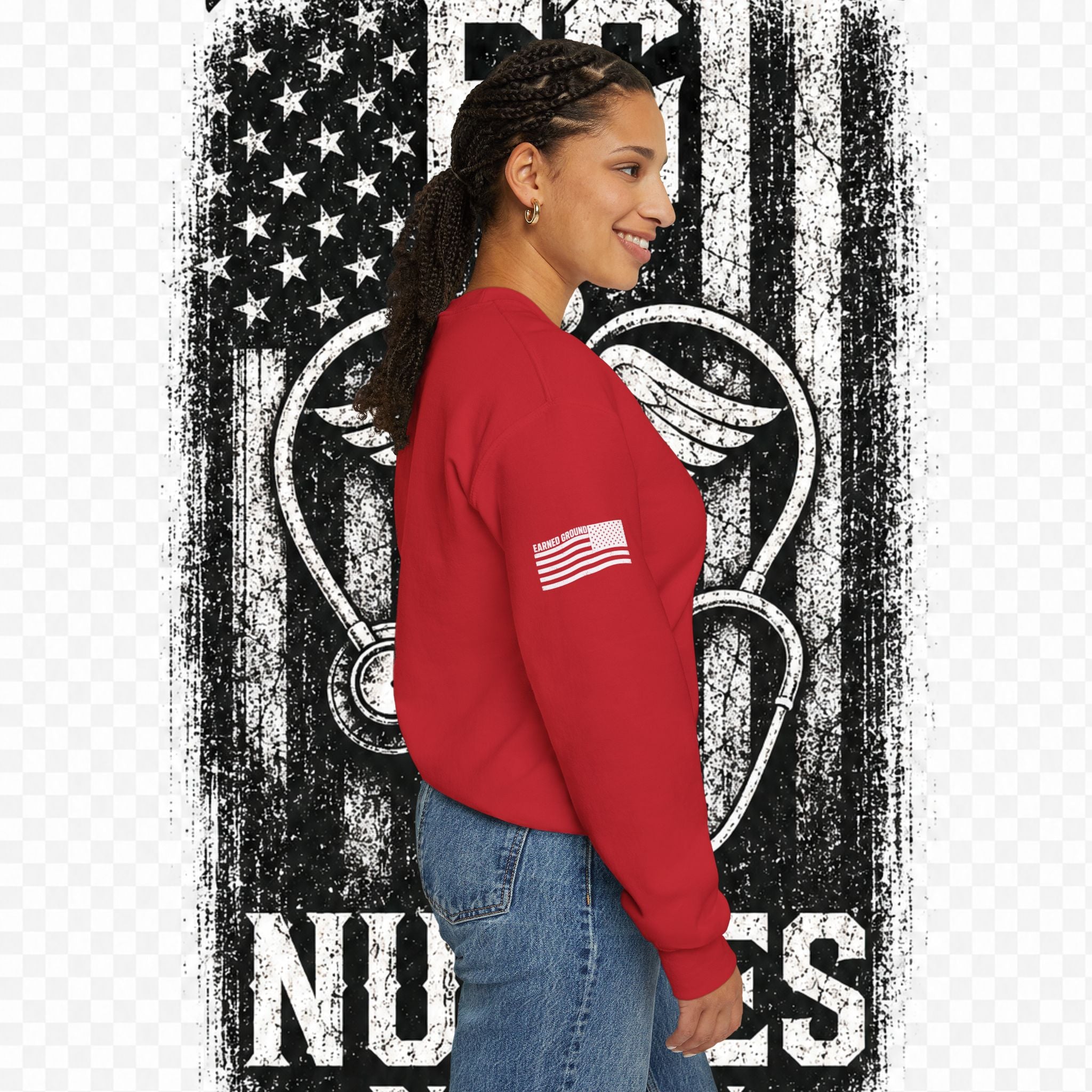EARNED GROUND Nurses Division Crewneck Sweatshirt – Nurses Caduceus Badge Design